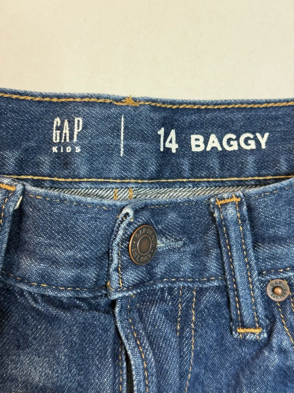 Gap Kids Baggy Jeans Youth Girls Size 14 Medium Wash 100% Cotton Wide Leg Denim